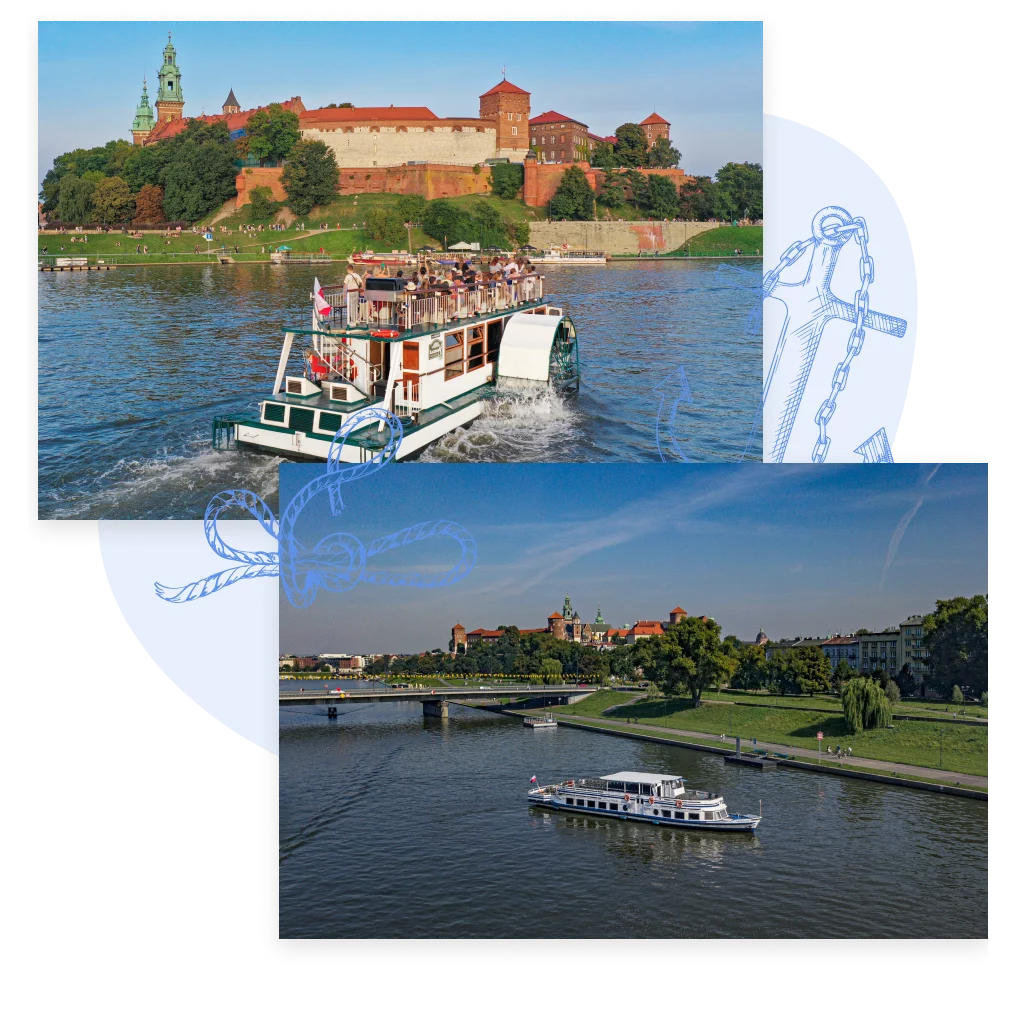 Statki Horyzont i Legenda podczas godzinnego rejsu po Wiśle w Krakowie