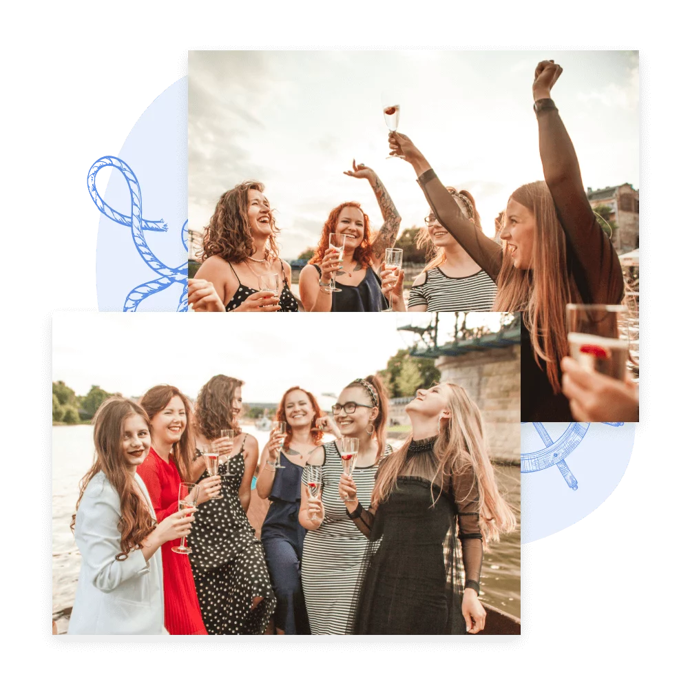 Wieczór panieński na prywantej gondoli podczas rejsu po Wiśle w Krakowie, pasażerki podczas zabawy